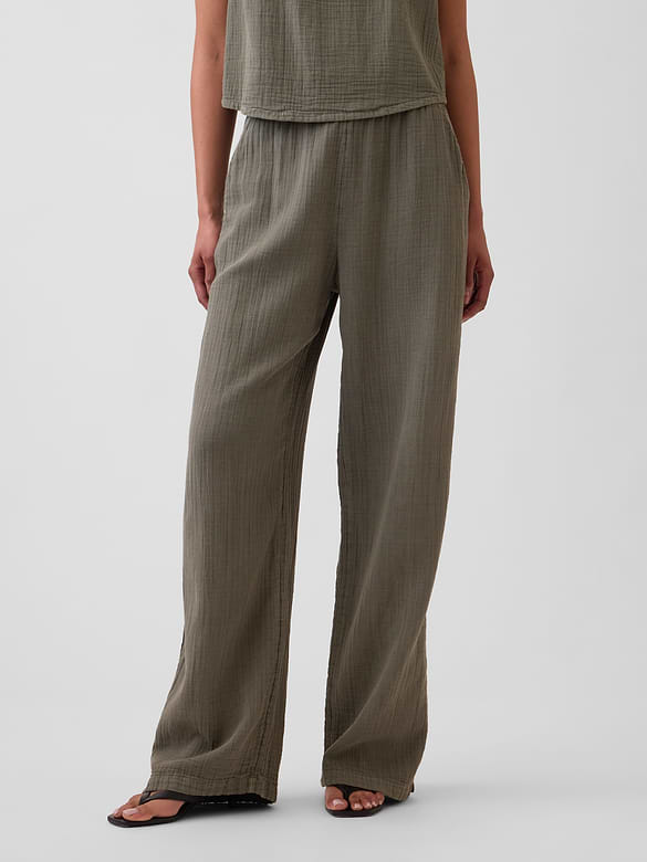 Cotton Gauze Easy Split-Hem Pants