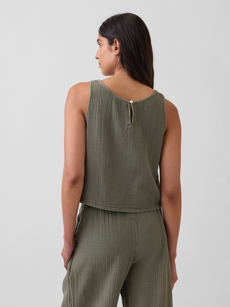 Image number 3 showing, Cotton Gauze Racer Shell Tank Top