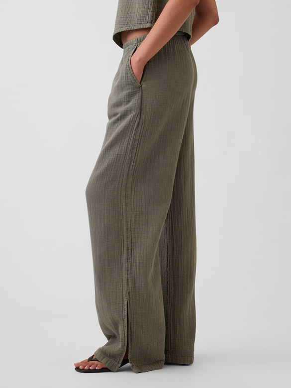 Cotton Gauze Easy Split-Hem Pants