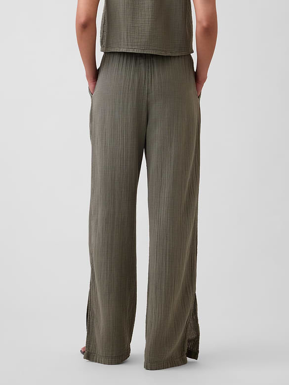 Cotton Gauze Easy Split-Hem Pants