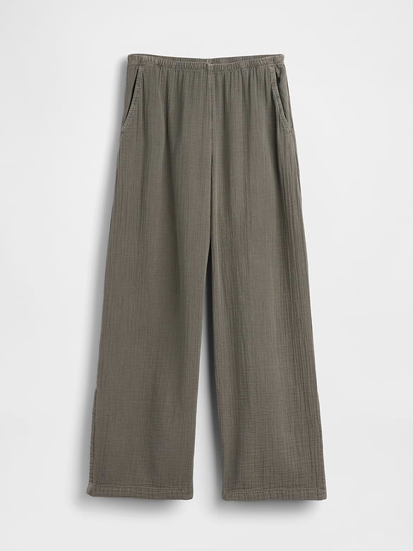 Cotton Gauze Easy Split-Hem Pants