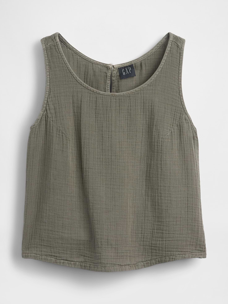 Image number 5 showing, Cotton Gauze Racer Shell Tank Top