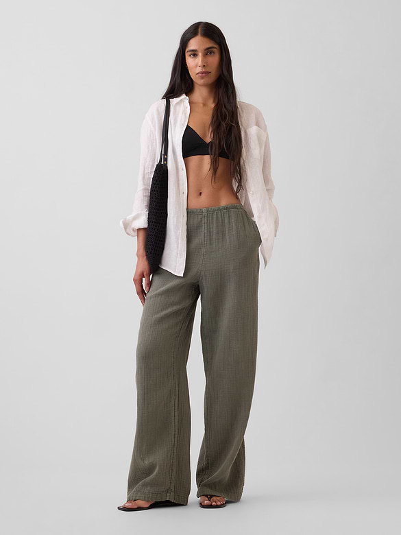 Cotton Gauze Easy Split-Hem Pants
