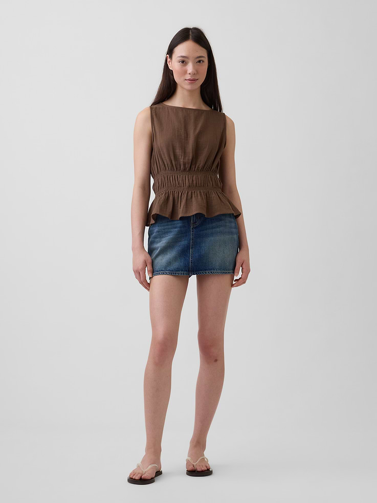 Image number 2 showing, Cotton Gauze Smocked-Waist Peplum Top