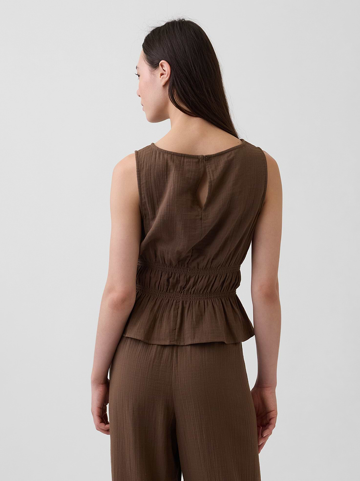 Image number 3 showing, Cotton Gauze Smocked-Waist Peplum Top
