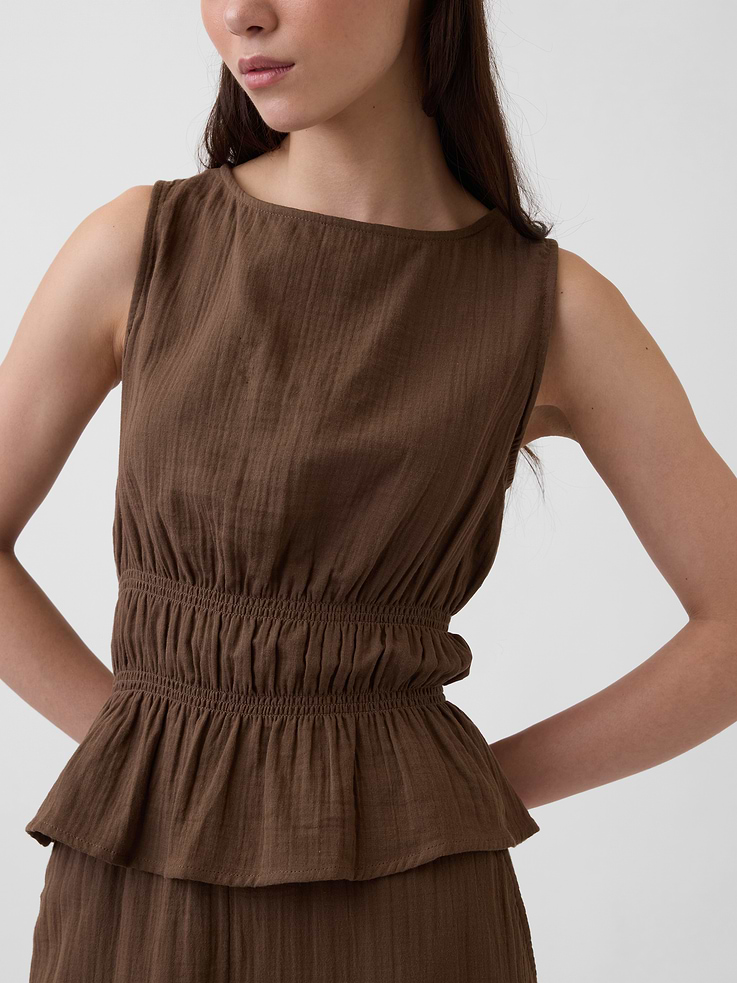 Image number 4 showing, Cotton Gauze Smocked-Waist Peplum Top