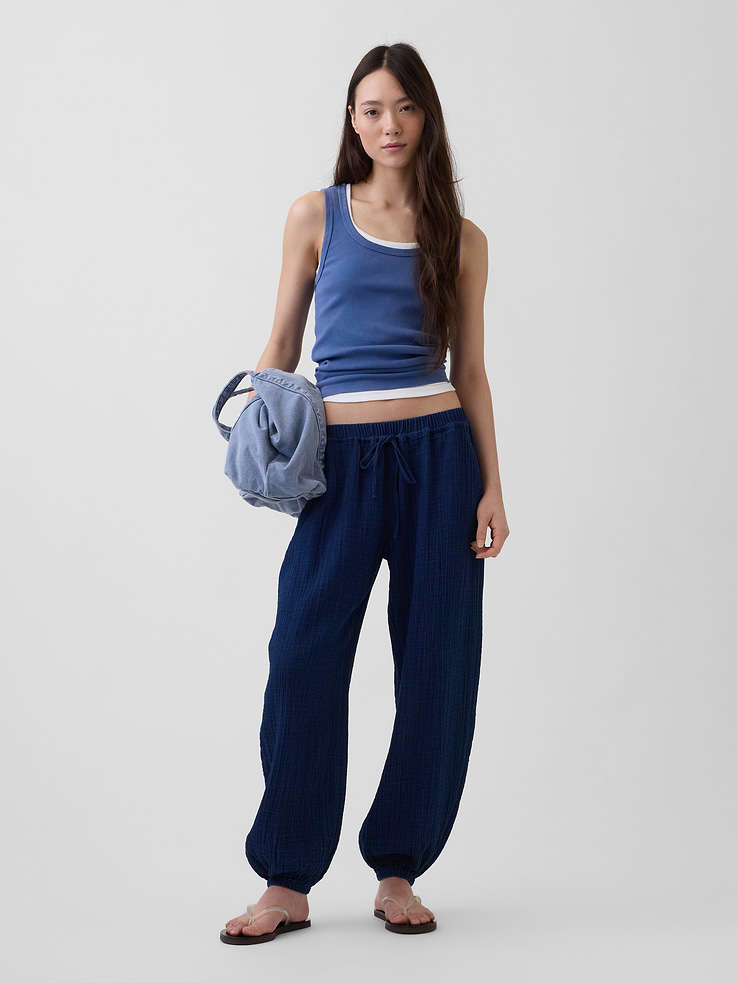 Image number 6 showing, Cotton Gauze Denim Easy Barrel Joggers