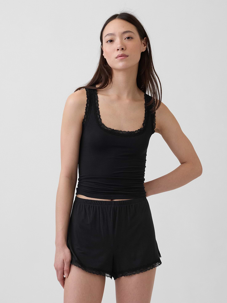 Image number 1 showing, SoftMade Modal Lace-Trim PJ Tank Top