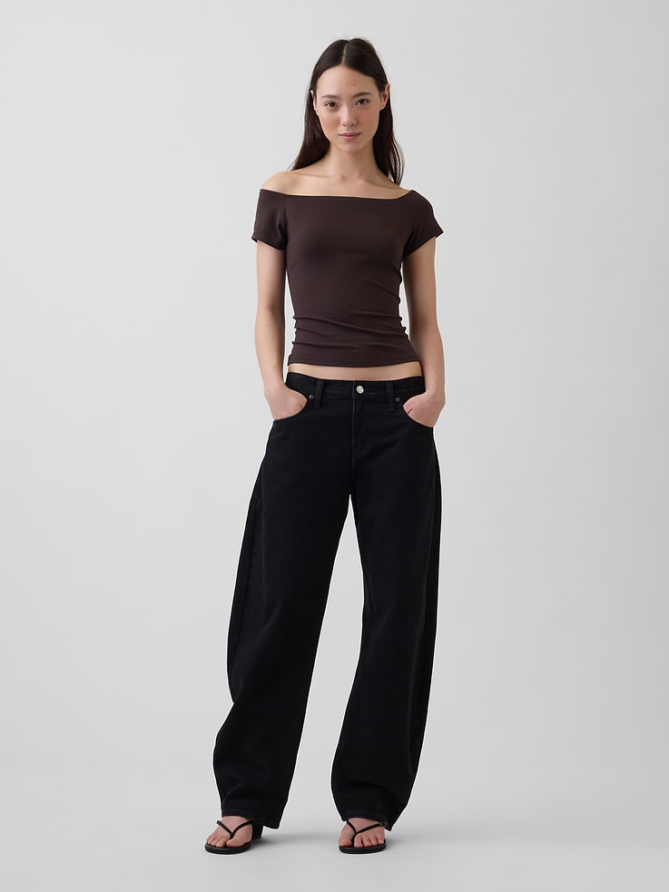 Image number 2 showing, CloseKnit Jersey Off-Shoulder Crop T-Shirt