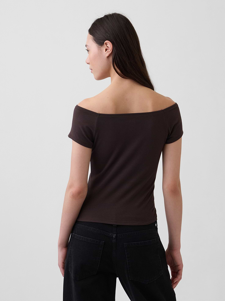Image number 3 showing, CloseKnit Jersey Off-Shoulder Crop T-Shirt