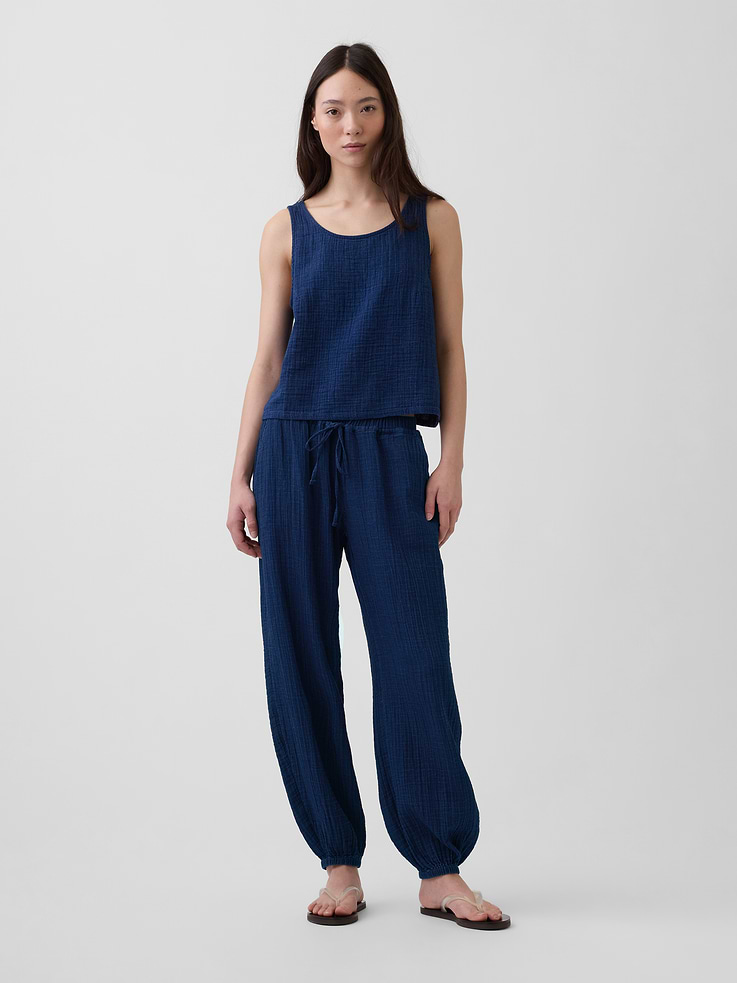 Image number 1 showing, Cotton Gauze Denim Easy Barrel Joggers