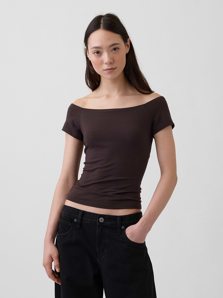 Image number 1 showing, CloseKnit Jersey Off-Shoulder Crop T-Shirt