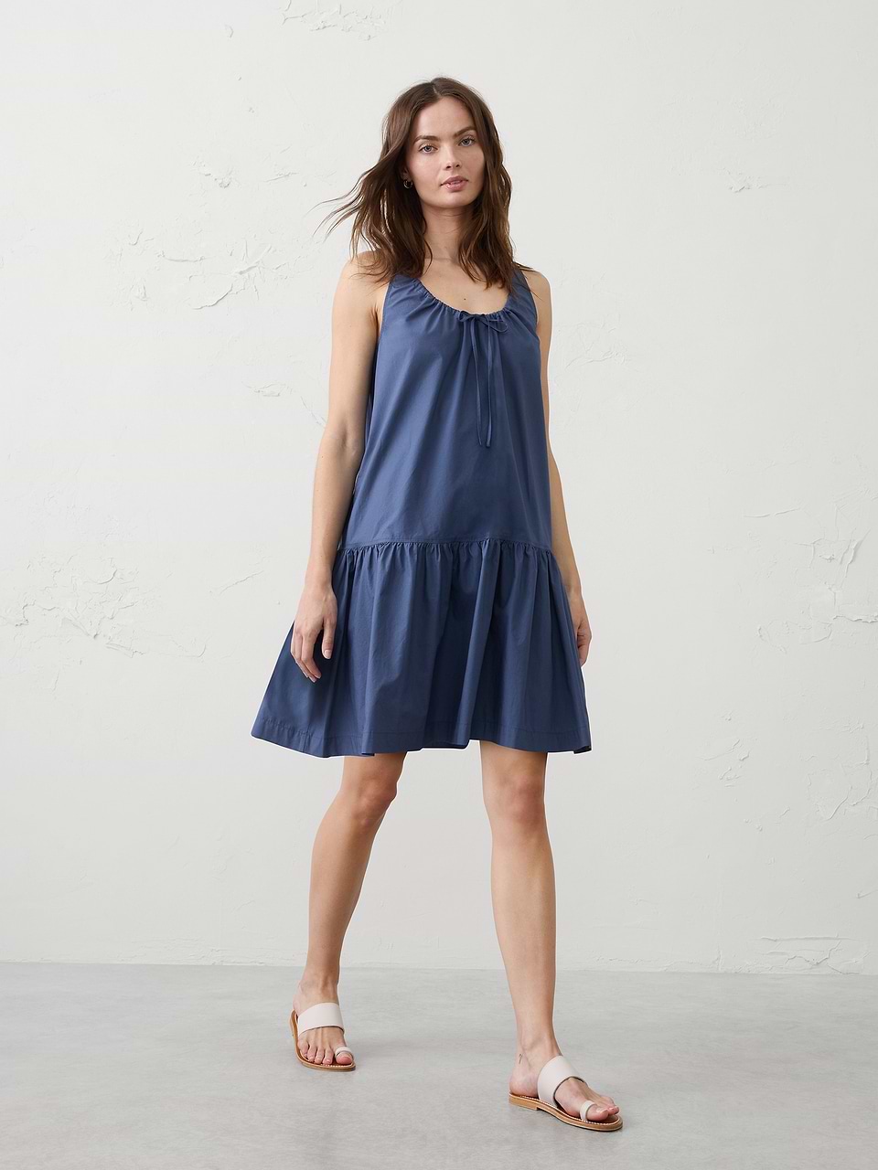 banana republic blue ruffle dress Poplin Tiered Above-Knee Maxi dress