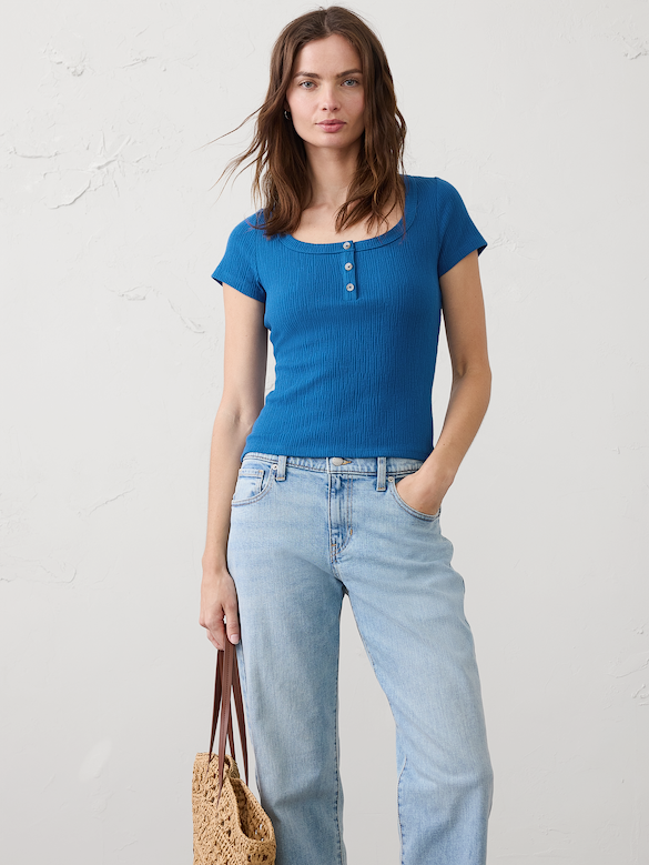 Variegated Ribbed Henley Shirt