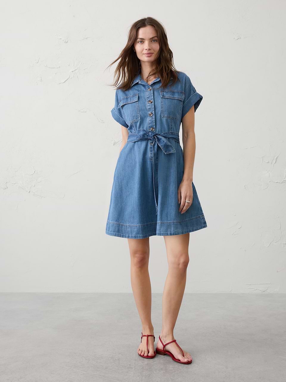 denim dress women short Shirt Classic Sleeve Belted Button up Jean Dresses Summer Casual Midi Dress with Pockets- Light Blue|XL at Amazon Women's Clothing store COLOR:33 GL-02.17.26 Help the dress is Imported.