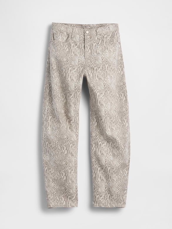 High Rise Snake Print Barrel Jeans