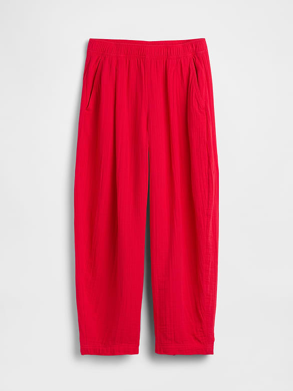 Cotton Gauze Easy Barrel Pants