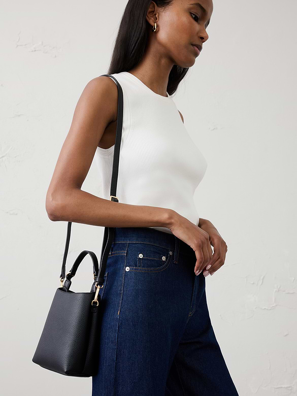Vegan Leather Micro Mini Bucket Crossbody Bag