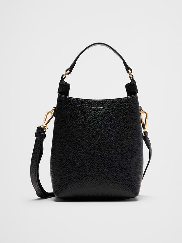 Vegan Leather Micro Mini Bucket Crossbody Bag