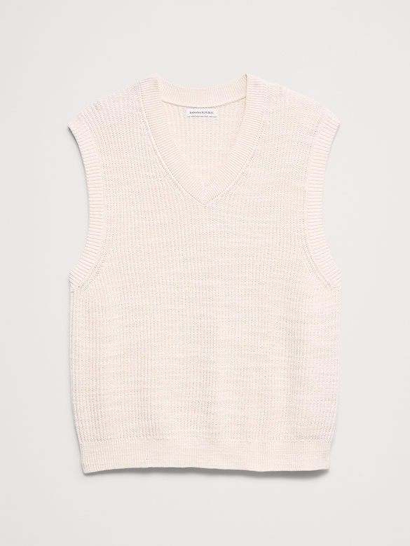 Cotton-Linen Slub V-Neck Sweater Vest