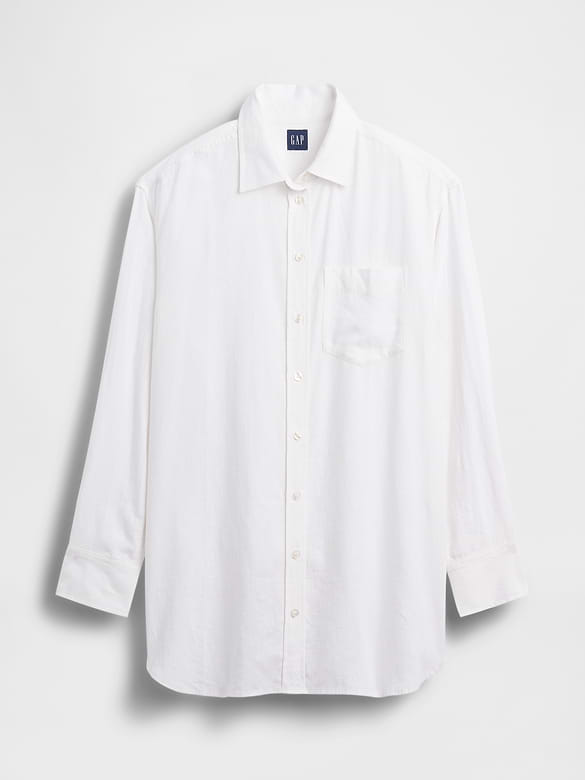 Linen-Blend Oversized Tunic Shirt
