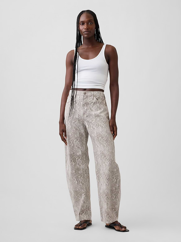 High Rise Snake Print Barrel Jeans