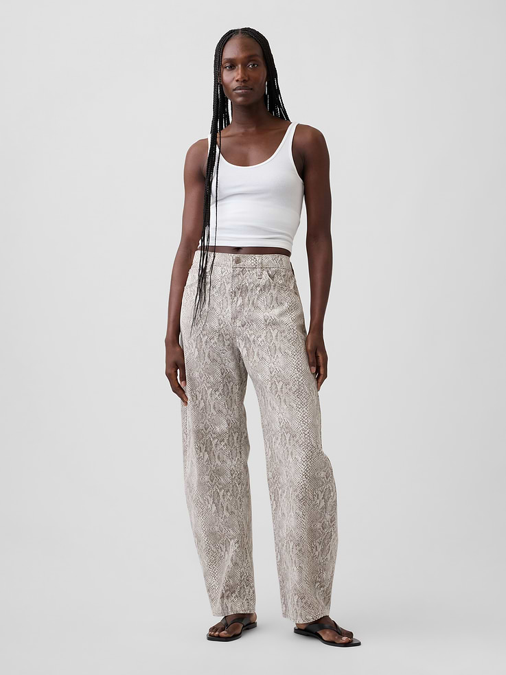 Image number 1 showing, High Rise Snake Print Barrel Jeans