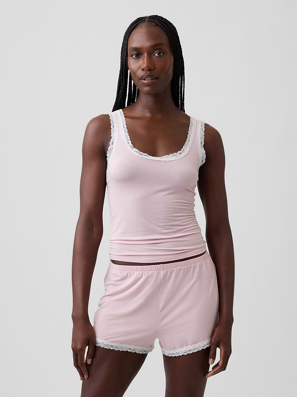 SoftMade Modal Lace-Trim PJ Tank Top
