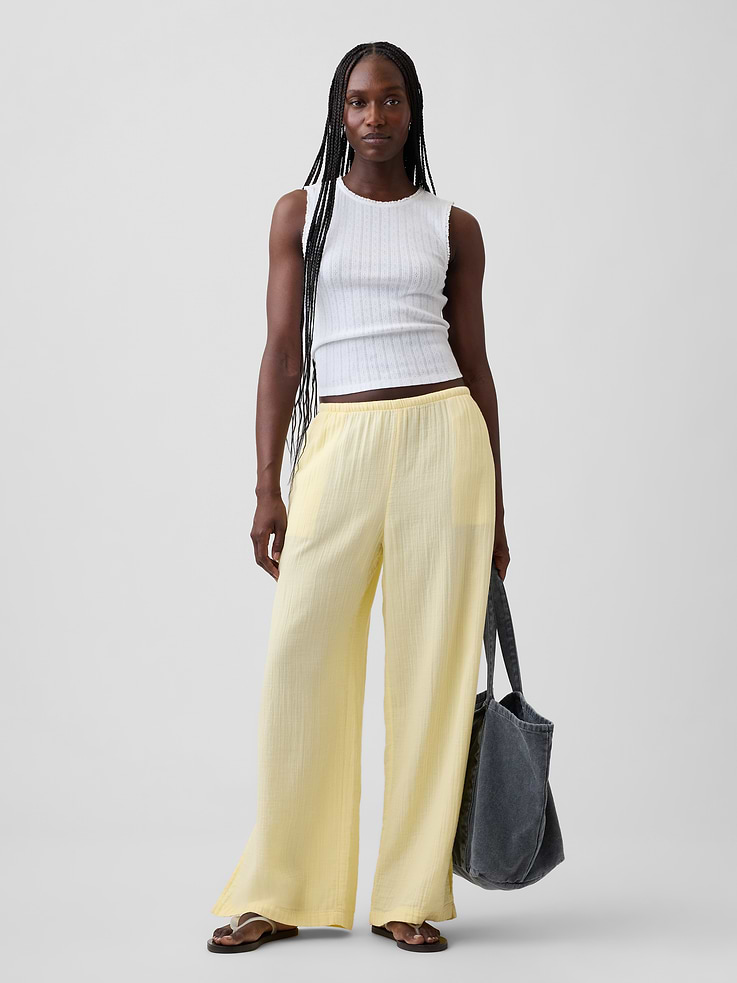 Image number 6 showing, Cotton Gauze Easy Split-Hem Pants