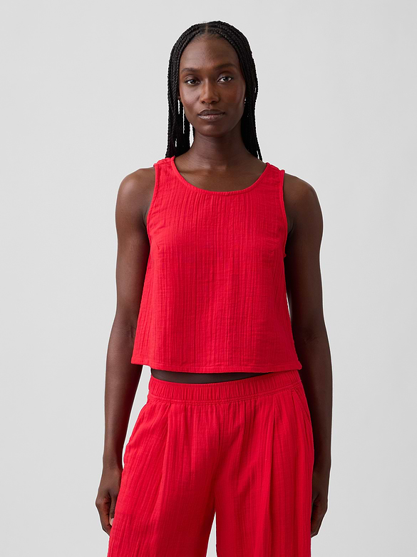 Cotton Gauze Racer Shell Tank Top