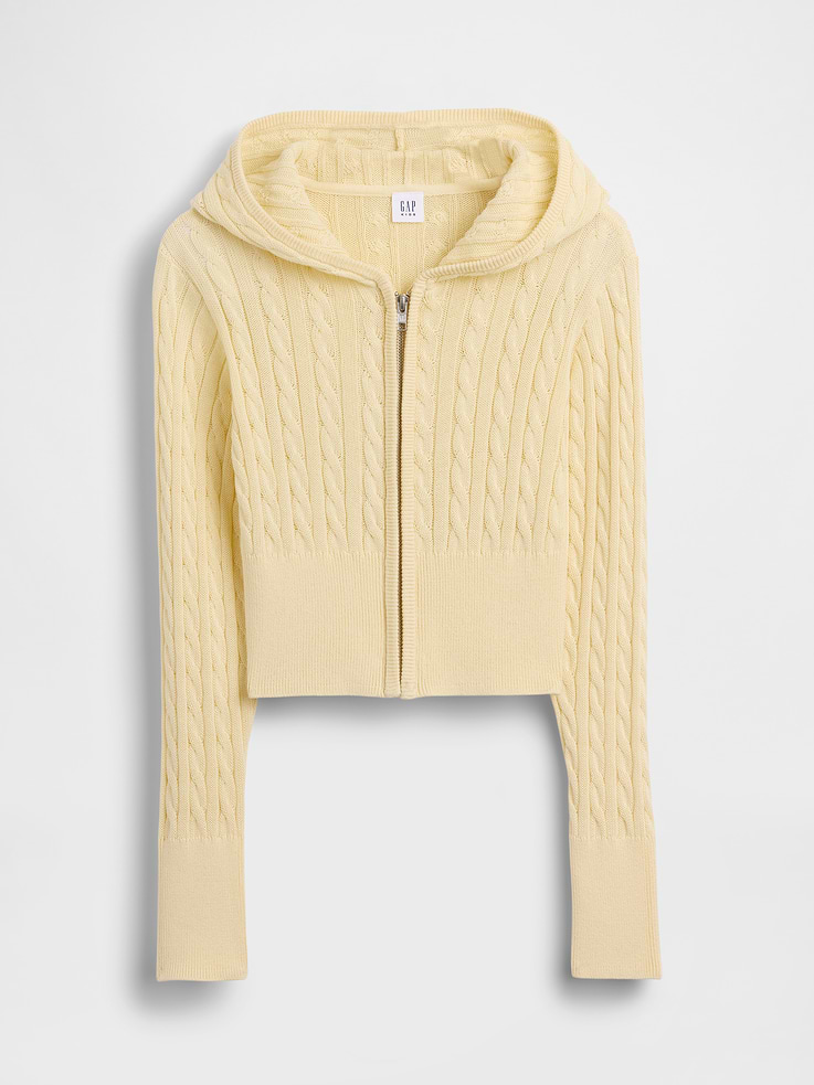 Image number 2 showing, Kids 100% Cotton Cable-Knit Sweater Zip Hoodie
