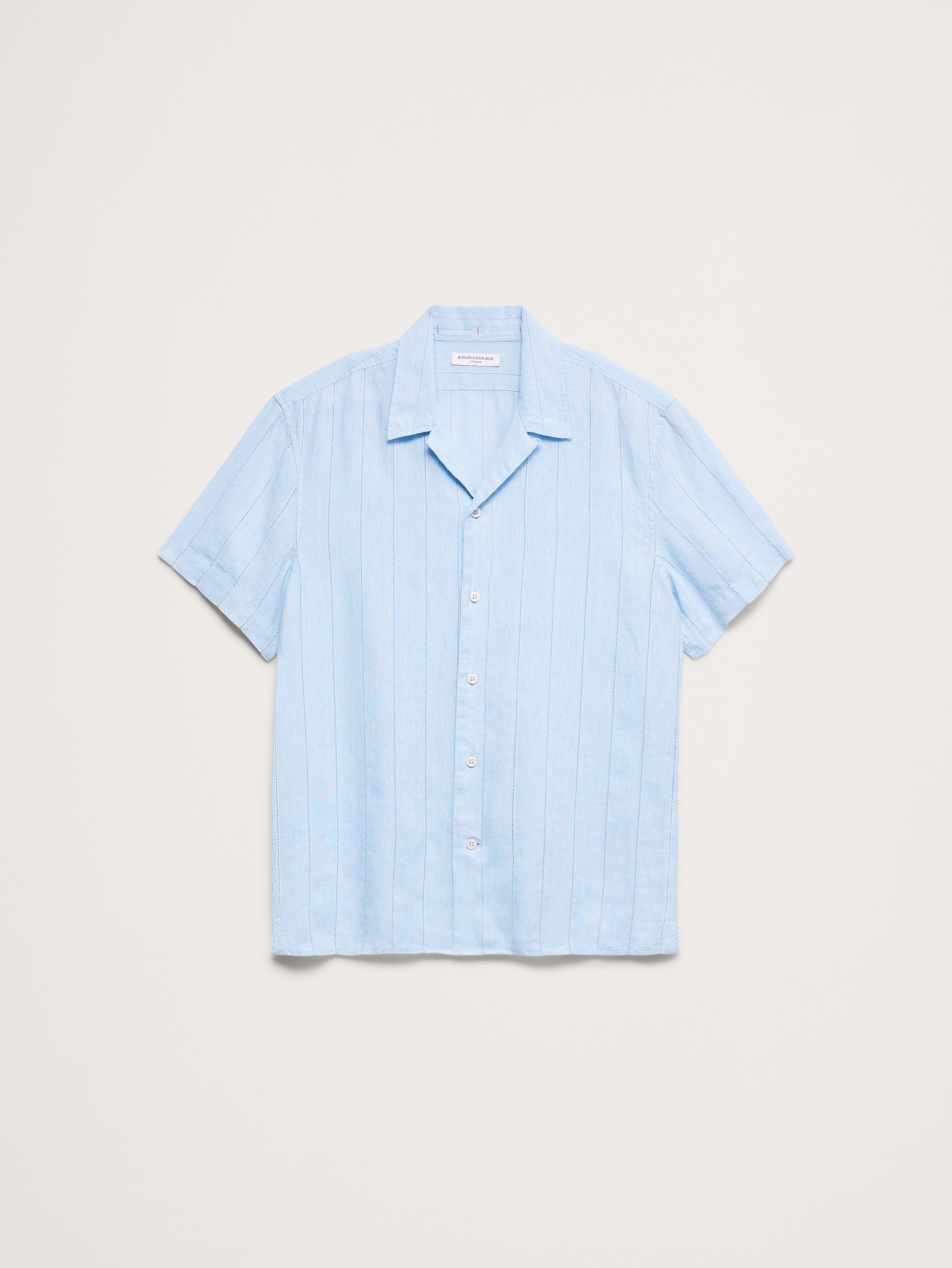 Image number 6 showing, Standard-Fit Linen-Cotton Eyelet Stripe Resort Shirt