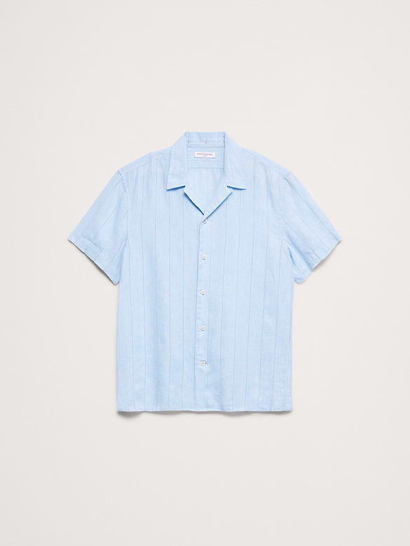 Standard-Fit Linen-Cotton Eyelet Stripe Resort Shirt