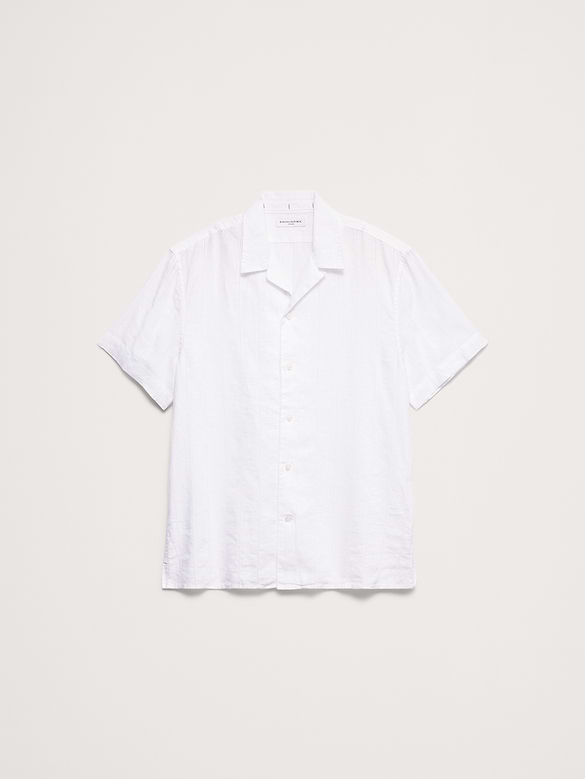 Standard-Fit Linen-Cotton Eyelet Stripe Resort Shirt