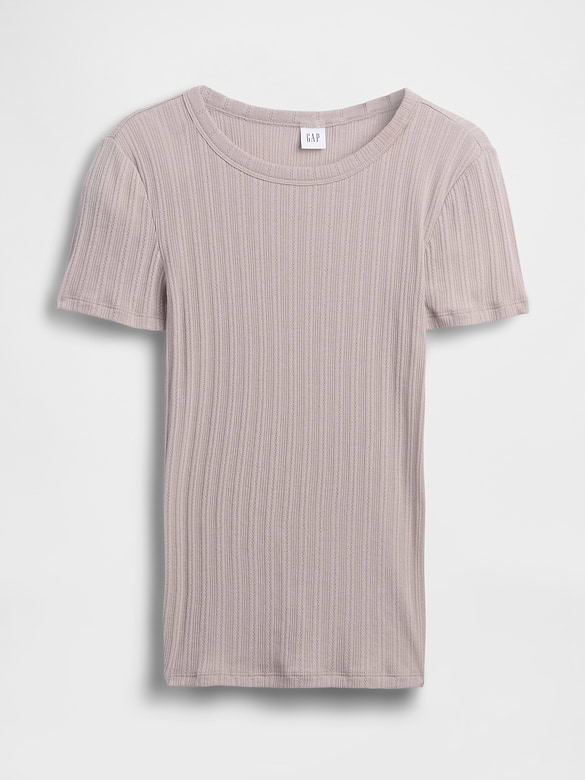 Ribbed Pointelle Crewneck T-Shirt