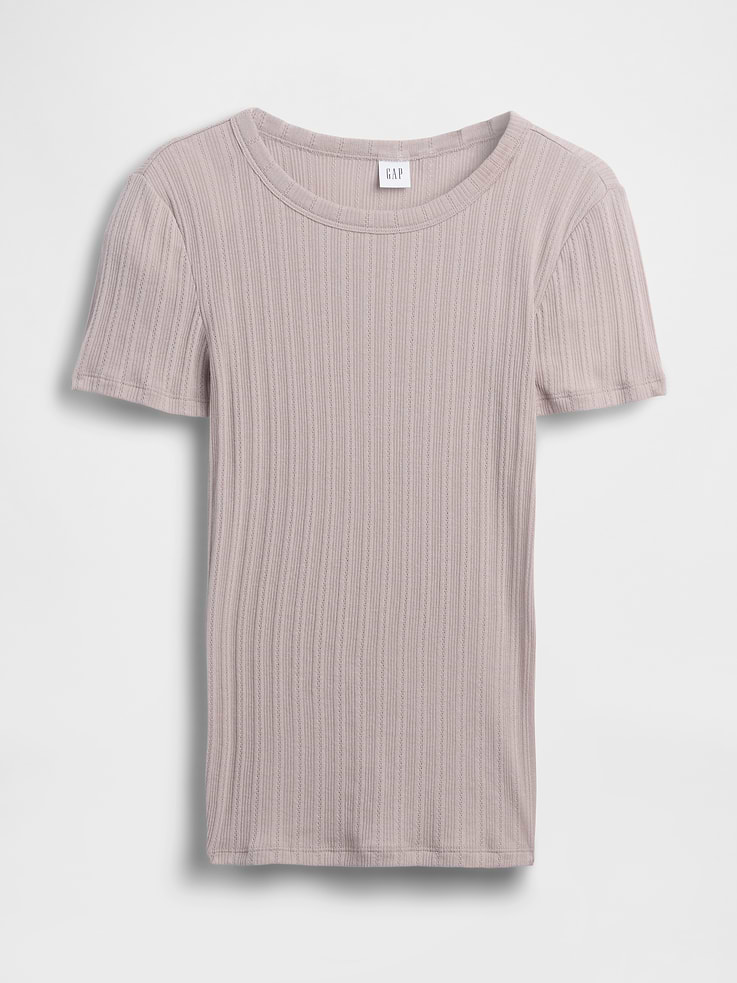 Image number 5 showing, Ribbed Pointelle Crewneck T-Shirt