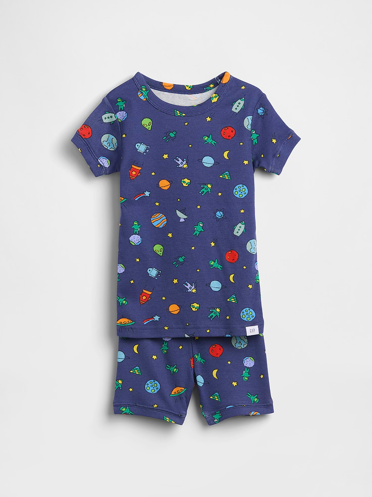 Image number 1 showing, Baby & Toddler Organic Brushed Cotton Space Aliens PJ Short Set