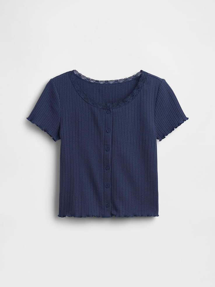 Image number 2 showing, Kids Pointelle Rib Button-Front T-Shirt