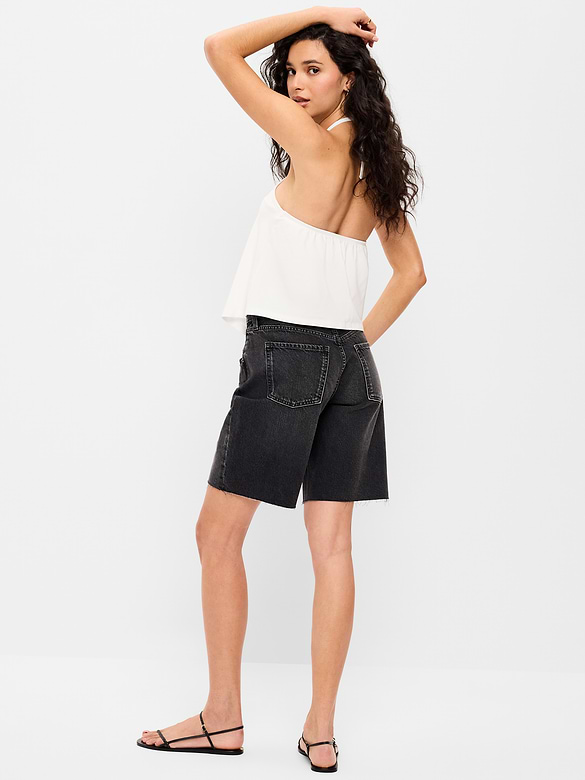 Mid-Rise Baggy Jean Shorts -- 9-inch inseam