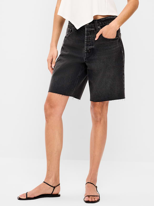 Mid-Rise Baggy Jean Shorts -- 9-inch inseam