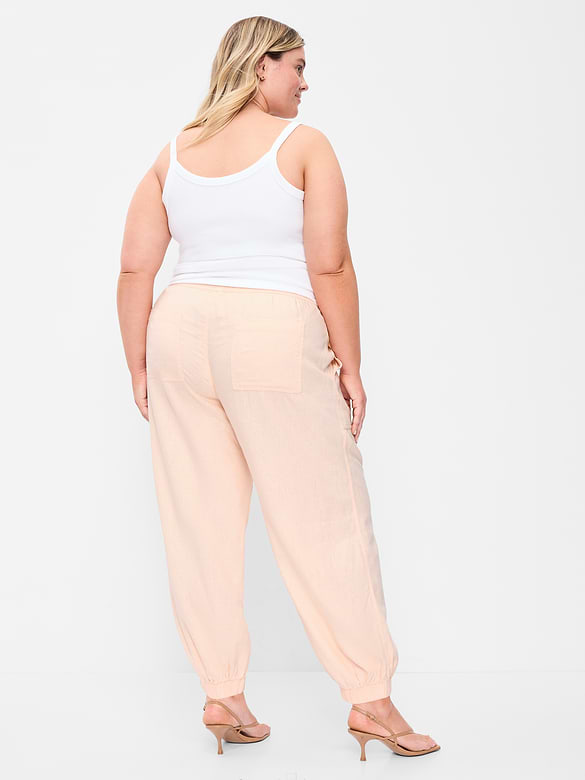 Mid-Rise Linen-Blend Cinched-Ankle Pants