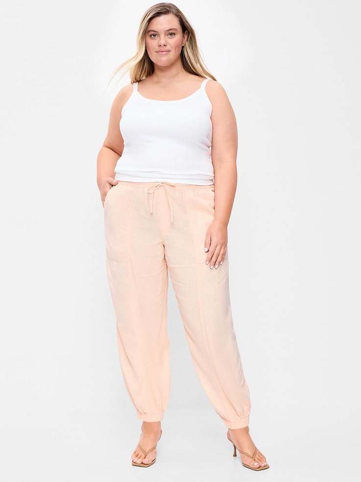 Image number 5 showing, Mid-Rise Linen-Blend Cinched-Ankle Pants