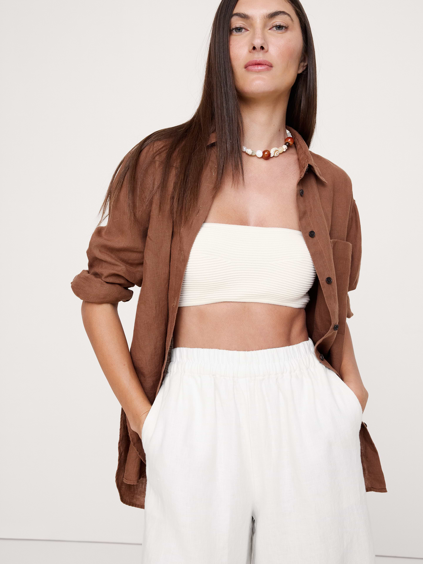 Image number 4 showing, High-Rise Wide-Leg Linen Pull-On Ankle Pant