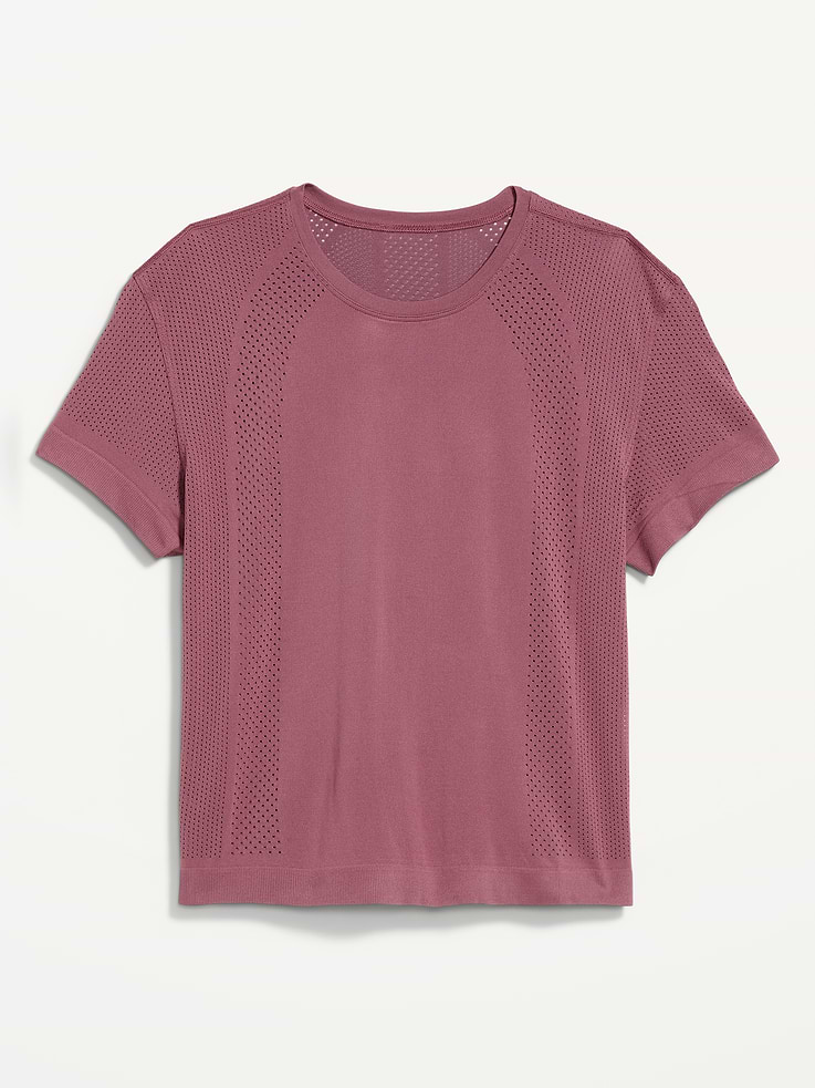 Image 1 of 9, Make your moves in Old Navy Sport's Fluid Seamless: A breathable, barely there fabric that moves with you., crew neck, short sleeves, perforated detail, breathable, Product #781395
