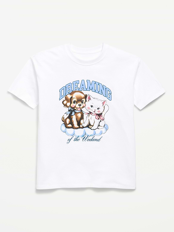 Oversized Short-Sleeve Graphic Tunic T-Shirt for Girls