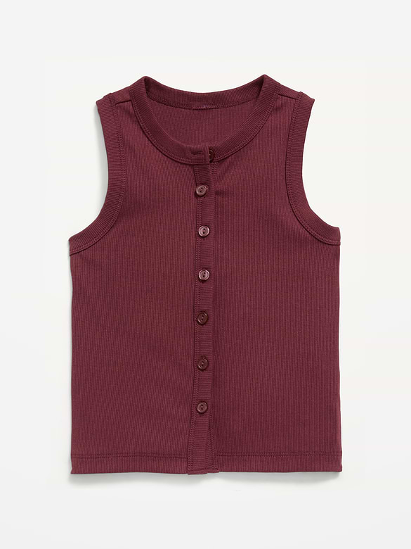 Fitted Sleeveless Ribbed Button-Front Top for Girls