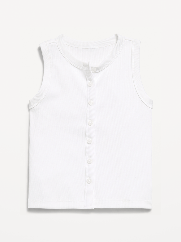 Fitted Sleeveless Ribbed Button-Front Top for Girls