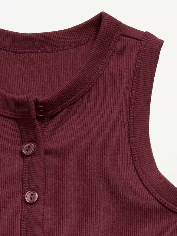 Fitted Sleeveless Ribbed Button-Front Top for Girls