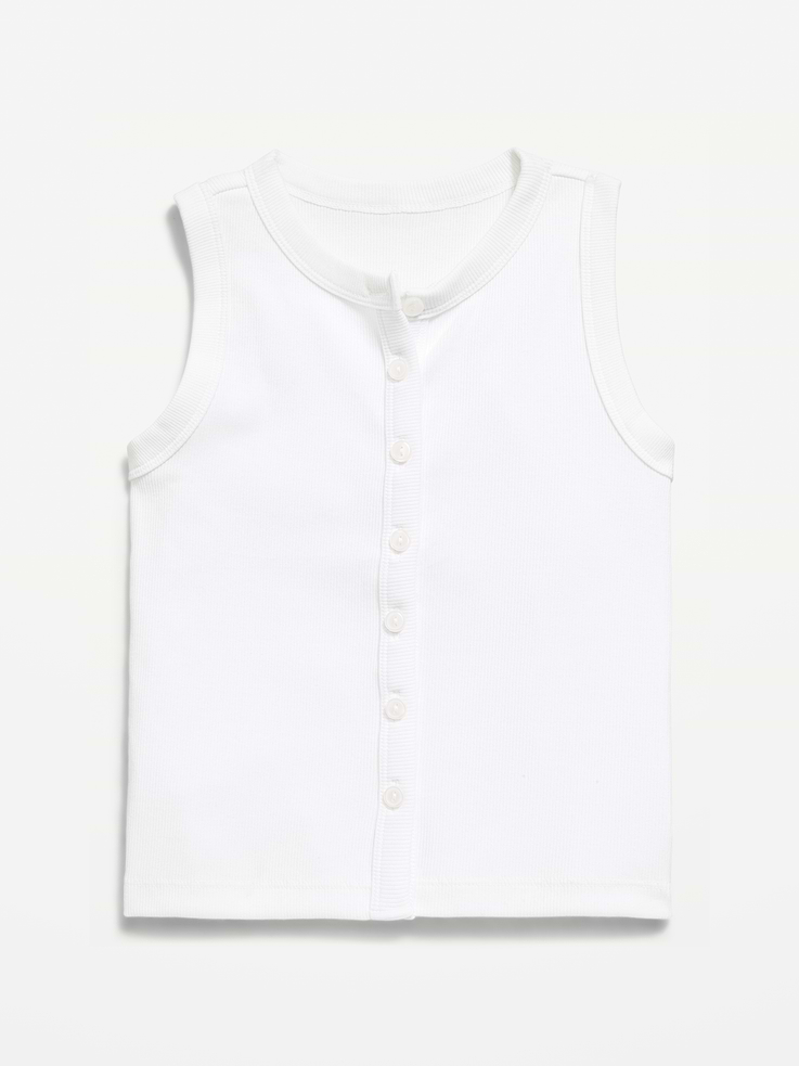 Image 2 of 4, Fitted Sleeveless Ribbed Button-Front Top for Girls