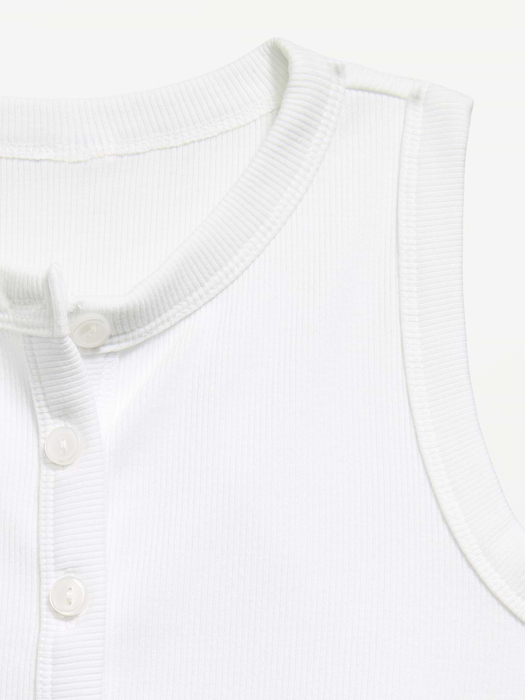 Fitted Sleeveless Ribbed Button-Front Top for Girls